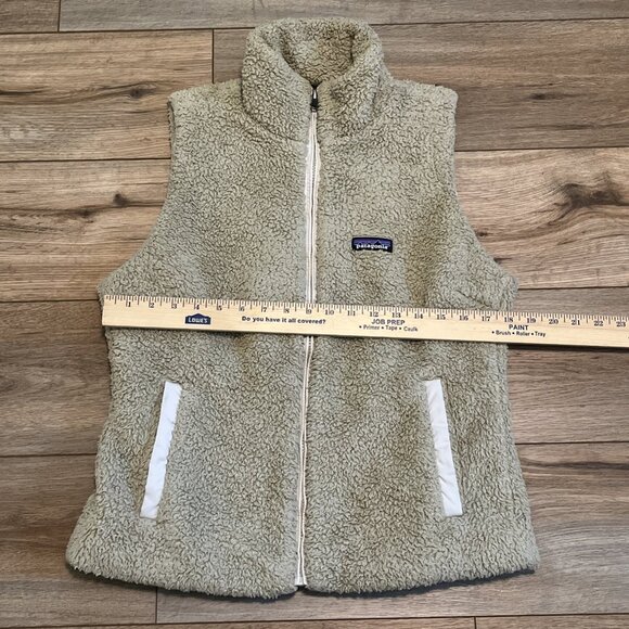 Women's Patagonia Los Gatos Vest SZ Large Tan Full Zip Sherpa Fleece Pockets - Picture 6 of 11